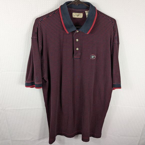 Vesp Sportswear XL Georgia Bulldogs Polo Red Navy Stripe 90s Vintage Made Macau - Picture 1 of 4
